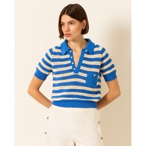 Alix‎ of Bohemia NWT Lessi Nautical Crochet Top Women's Size XS Blue Stripe